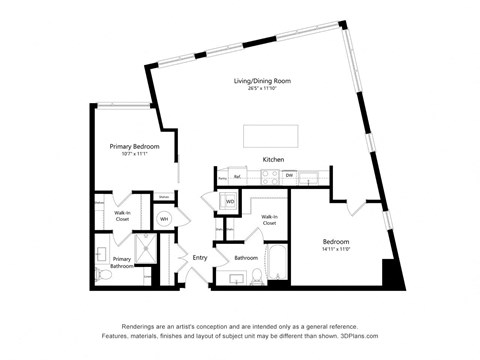 Floor plan for 2 beds, 2 baths, 1195 sqft